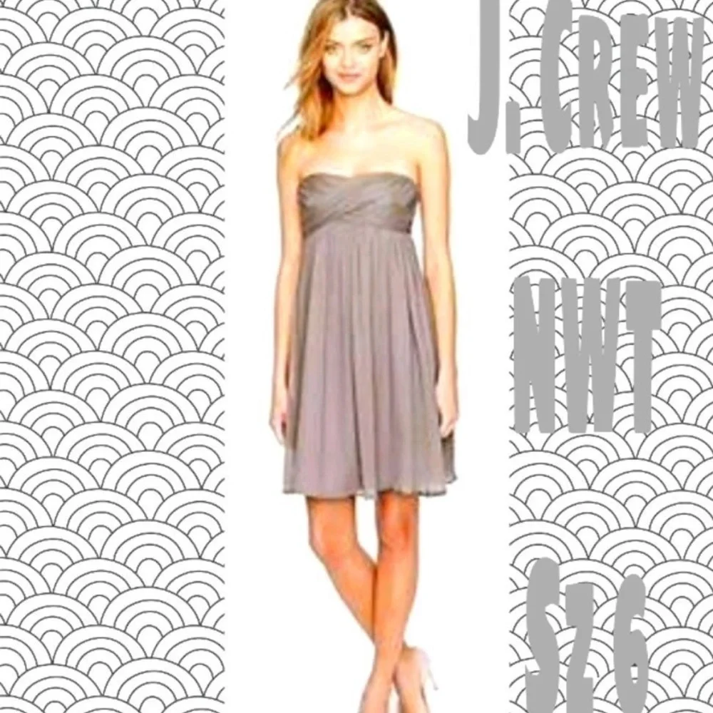 J. Crew Strapless Pleated Dress in Dusty Blue-Gray